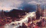 Mountain Canvas Paintings - Mountain Landscape with Watermill